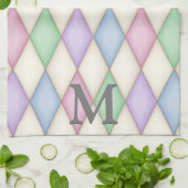 Linge De Cuisine Pastel Colours Harlequin Avec Monogramme 3D (Plié)