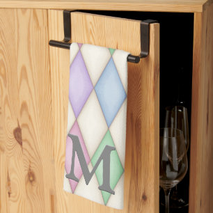 Linge De Cuisine Pastel Colours Harlequin Avec Monogramme 3D