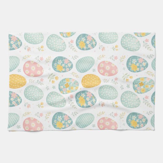 Linge De Cuisine Pastel Easter Eggs Floral Pattern - Cute Spring  (Horizontal)