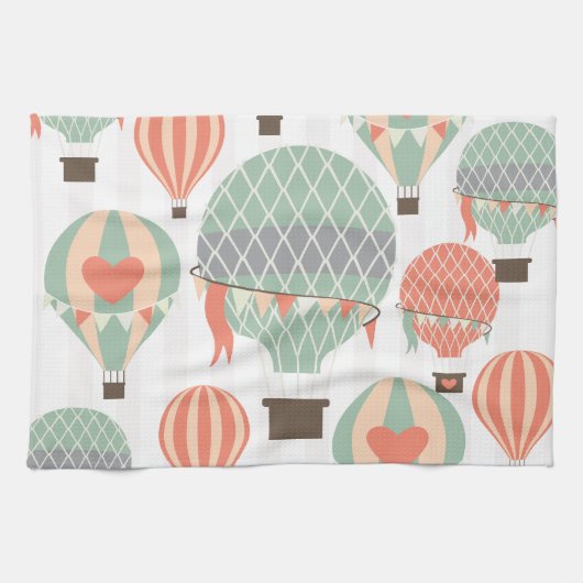 Linge De Cuisine Pastel Hot Air Balloons Monte Pink Strié Sky (Horizontal)