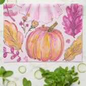 Linge De Cuisine Pastel Pink Halloween Ghost with Flowers and Pumpk (Plié)