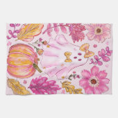 Linge De Cuisine Pastel Pink Halloween Ghost with Flowers and Pumpk (Horizontal)