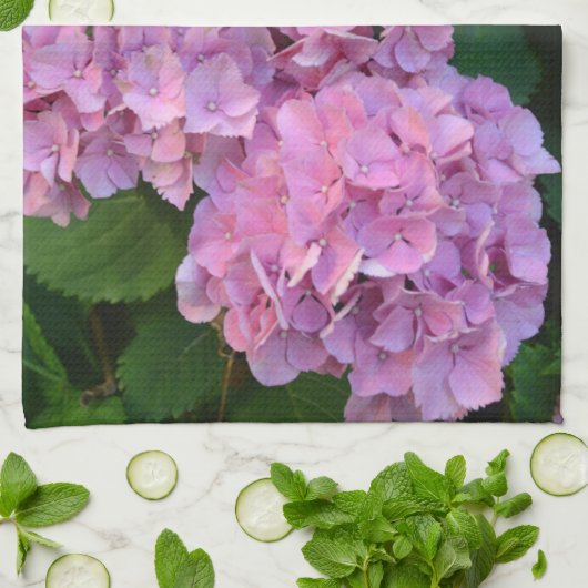 Linge De Cuisine Pastel rose Hortensia hydrangea fleurs (Plié)
