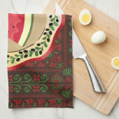 Linge De Cuisine pastèque sur plaque d'olive avec tatreez palestini (Quart Plié)