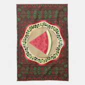 Linge De Cuisine pastèque sur plaque d'olive avec tatreez palestini (Vertical)