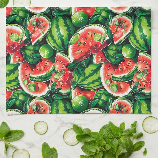 Linge De Cuisine pastèques, chaux, feuilles de pastèque, petite cha (Plié)