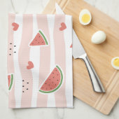 Linge De Cuisine Pastèques Rouges, Coeurs, Bandes, Votre Nom (Quart Plié)