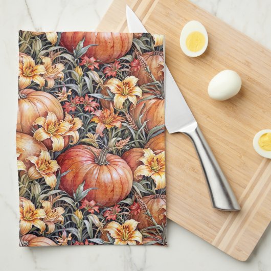 Linge De Cuisine Patch citrouille et Daylilies (Quart Plié)