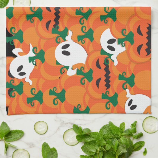 Linge De Cuisine Patch Citrouille Haunted Halloween Ghosts (Plié)