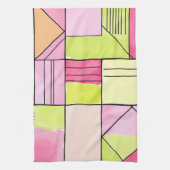 Linge De Cuisine Patchwork Abstrait Rose et Vert Citron (Vertical)