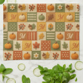 Linge De Cuisine Patchwork Automnal Citrouille Monogramme Rustique (Plié)