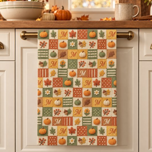 Linge De Cuisine Patchwork Automnal Citrouille Monogramme Rustique