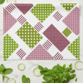 Linge De Cuisine Patchwork brun vert pois dos blanc (Plié)