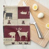 Linge De Cuisine Patchwork croisé rustique | Folk Holiday Motif (Quart Plié)
