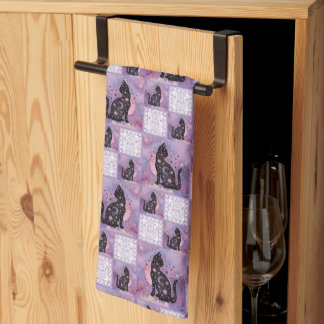 Linge De Cuisine Patchwork de chats cosmiques pourpres