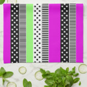 Linge De Cuisine Patchwork de rayures noir et blanc et néon (Plié)