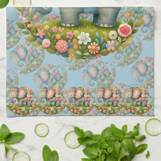Linge De Cuisine Patchwork Elephant Floral Meadow Charm (Plié)