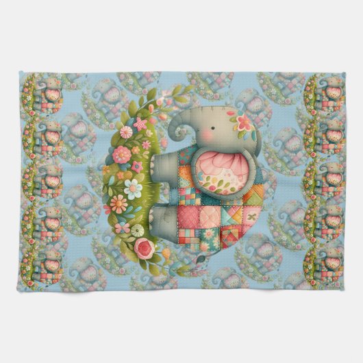 Linge De Cuisine Patchwork Elephant Floral Meadow Charm (Horizontal)
