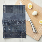 Linge De Cuisine Patchwork en Denim Indigo Rustique (Quart Plié)