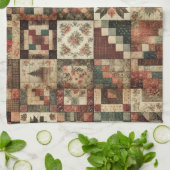 Linge De Cuisine Patchwork en terre cuite et courtepointe Rustique (Plié)