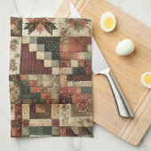 Linge De Cuisine Patchwork en terre cuite et courtepointe Rustique (Quart Plié)