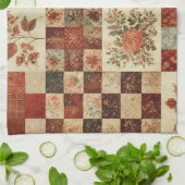 Linge De Cuisine Patchwork en terre cuite et courtepointe Rustique (Plié)