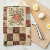 Linge De Cuisine Patchwork en terre cuite et courtepointe Rustique (Quart Plié)