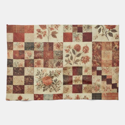 Linge De Cuisine Patchwork en terre cuite et courtepointe Rustique (Horizontal)
