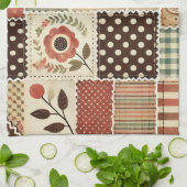 Linge De Cuisine Patchwork en terre cuite et courtepointe Rustique  (Plié)