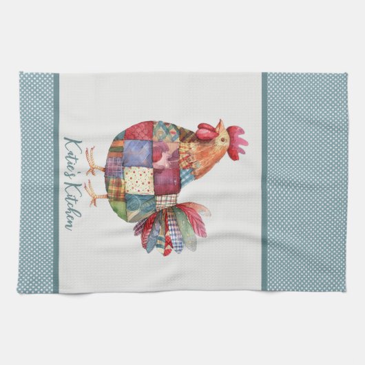 Linge De Cuisine Patchwork Hen et Pois bleus (Horizontal)