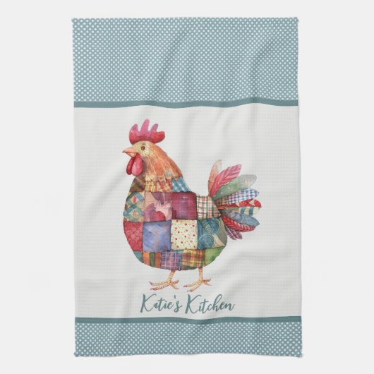 Linge De Cuisine Patchwork Hen et Pois bleus (Vertical)