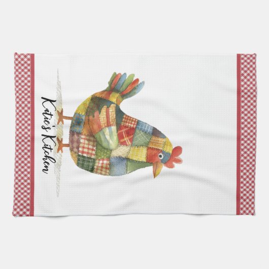 Linge De Cuisine Patchwork Hen et Red En vichy (Horizontal)