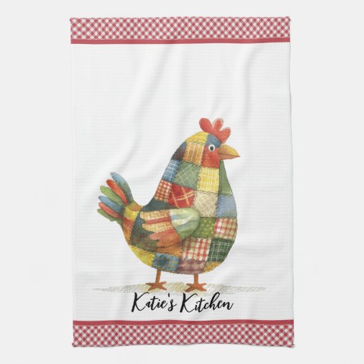 Linge De Cuisine Patchwork Hen et Red En vichy (Vertical)