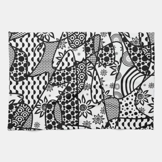 Linge De Cuisine Patchwork noir et blanc 03 de motif (Horizontal)