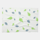 Linge De Cuisine Pattern Blue & Green Leaves (Horizontal)