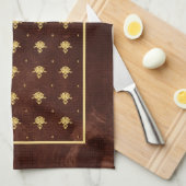 Linge De Cuisine Pattern Leather Brown et Gold Damask (Quart Plié)