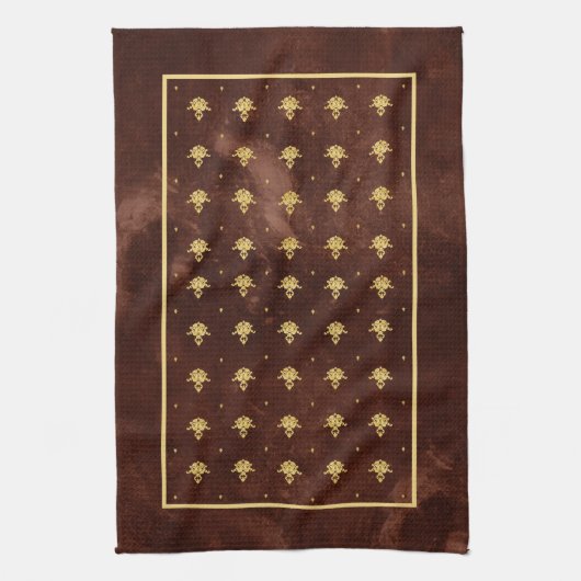Linge De Cuisine Pattern Leather Brown et Gold Damask (Vertical)