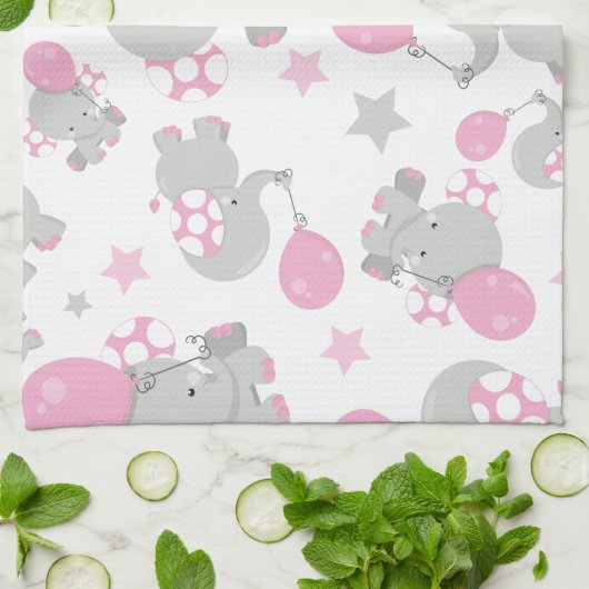 Linge De Cuisine Pattern of Elephants, Cute Elephants - Pink Gray (Plié)