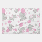 Linge De Cuisine Pattern of Elephants, Cute Elephants - Pink Gray (Horizontal)