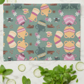 Linge De Cuisine Patterned fabric featuring colorful teapots, cups, (Plié)