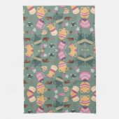 Linge De Cuisine Patterned fabric featuring colorful teapots, cups, (Vertical)