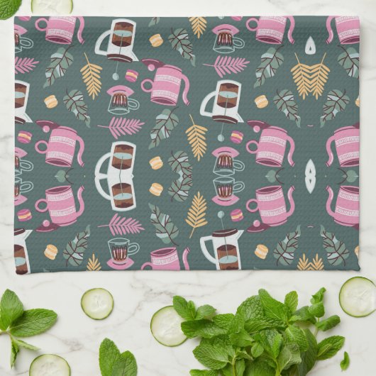 Linge De Cuisine Patterned textiles with pink teapots (Plié)