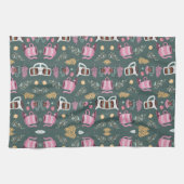 Linge De Cuisine Patterned textiles with pink teapots (Horizontal)