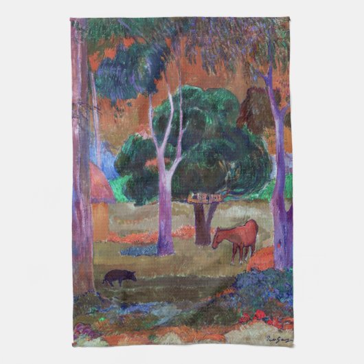 Linge De Cuisine Paul Gauguin - Paysage avec un cochon et un cheval (Vertical)