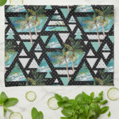 Linge De Cuisine Paumes géométriques abstraites et motif de vagues (Plié)