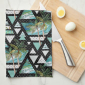 Linge De Cuisine Paumes géométriques abstraites et motif de vagues (Quart Plié)