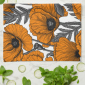 Linge De Cuisine Pavot orange sur blanc (Plié)