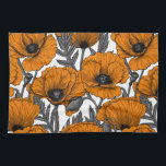 Linge De Cuisine Pavot orange sur blanc<br><div class="desc">Motif vectoriel fait de pavots dessinés à la main.</div>