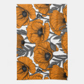 Linge De Cuisine Pavot orange sur blanc (Vertical)