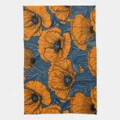 Linge De Cuisine Pavot orange sur bleu foncé (Vertical)